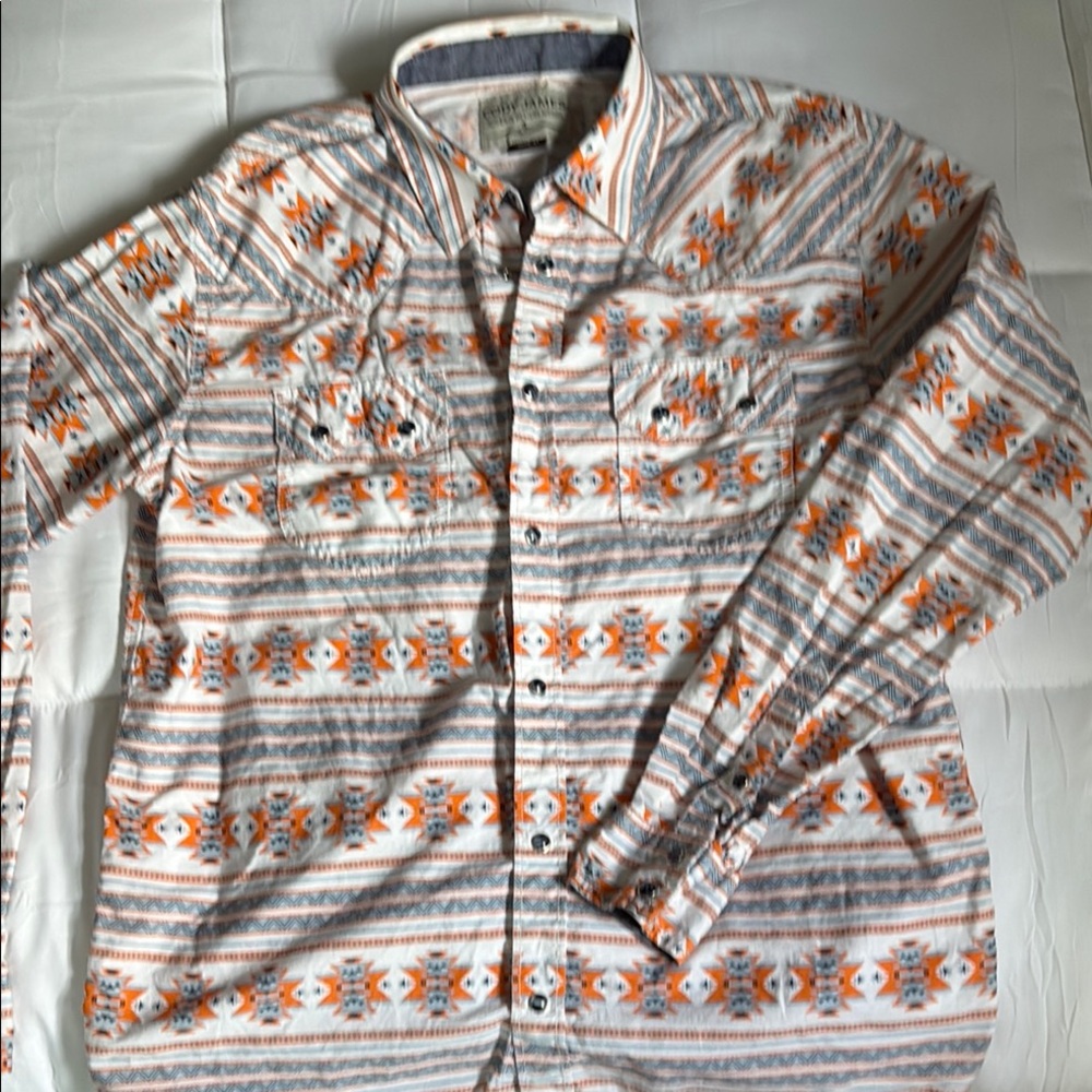 Men's Casual Button Down Shirt - Orange and Gray Pattern